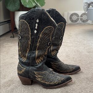 Corral Black Leather Cowboy Boots